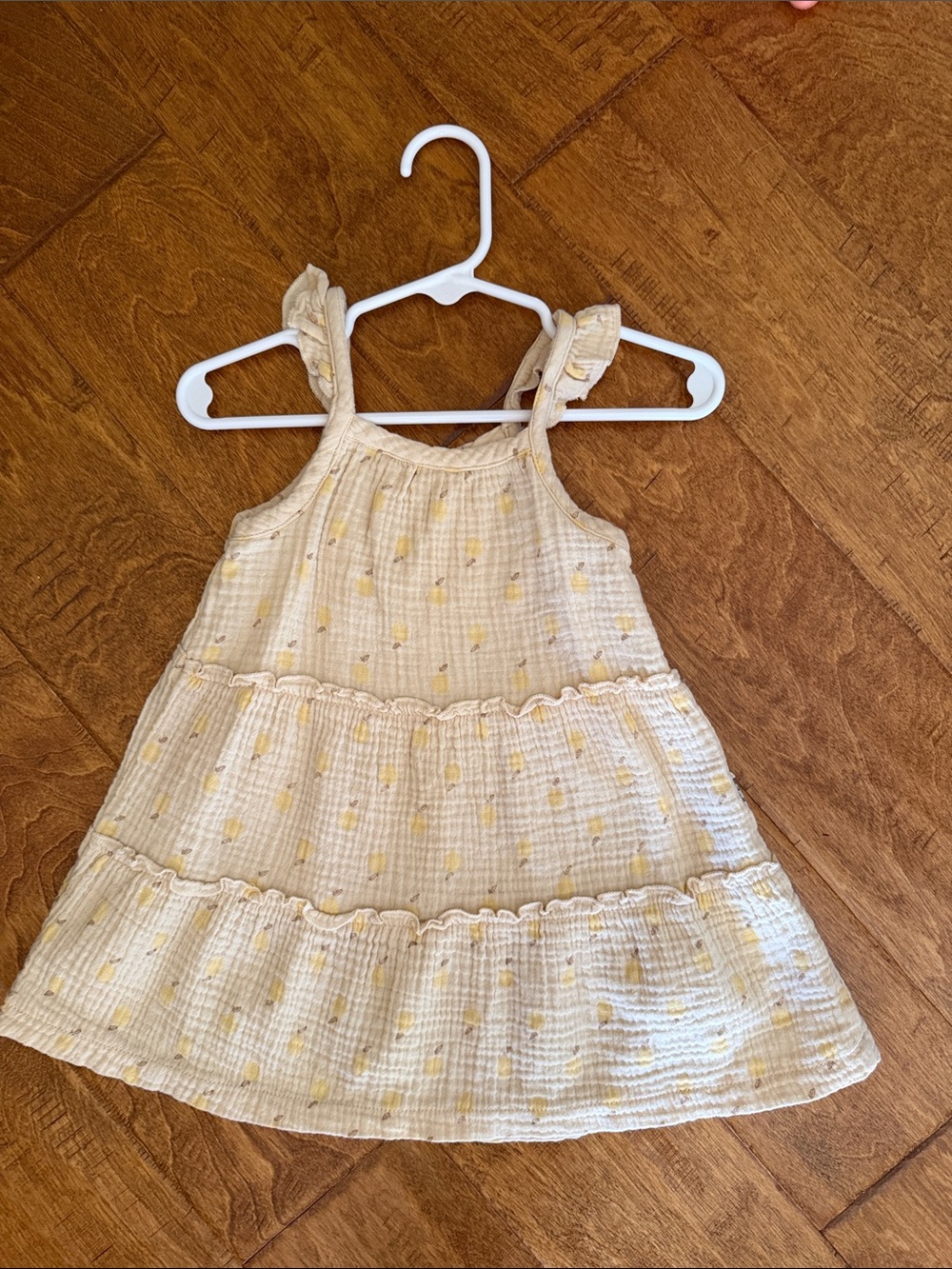 Sweet Tiered Cream Dress with Yellow Dot Accents